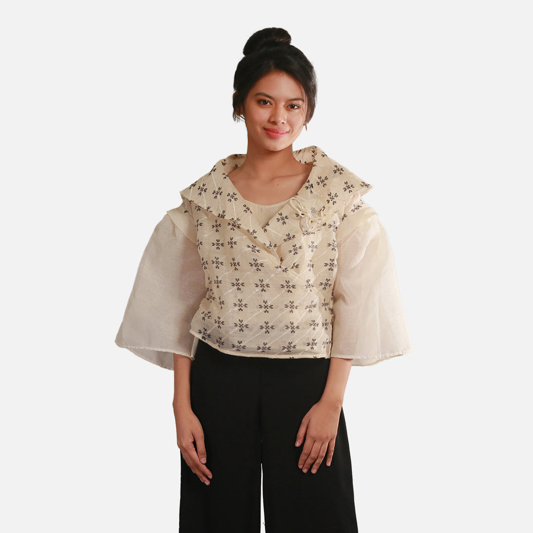 BAYO x HABI Tops (PRE-ORDER) 6-in-1 RAMIA Handwoven Filipiniana Top XS / Cream with Black